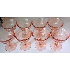 Arcoroc Rosaline Pink Swirl Luminarc Champagne Coupe Glasses France 4.5" SET (8)